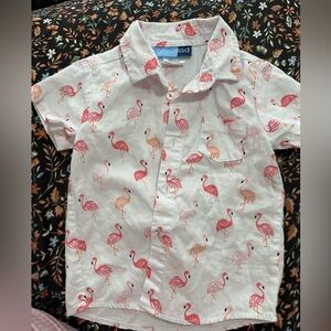 Good Lad Kids Flamingo Button Down Shirt - Pink and White